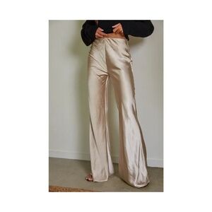 Woven Polyester Spandex Satin High Rise Pants